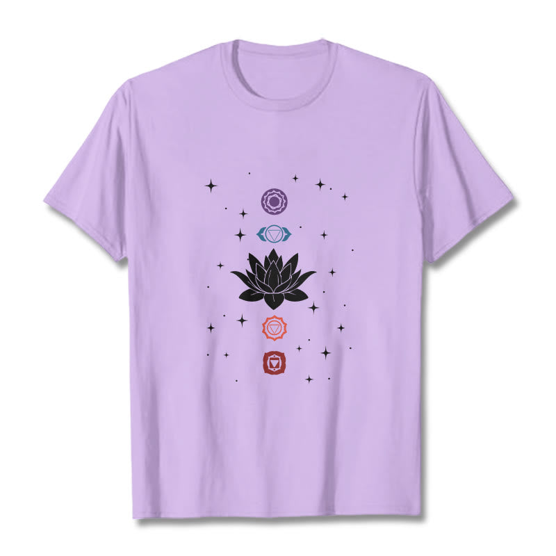 Buddha Stonesカジュアル ロータスフラワー チャクラ柄 Tシャツ - 梅 - 2XL - image 17