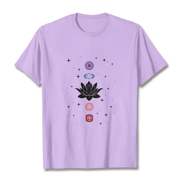 Buddha Stonesカジュアル ロータスフラワー チャクラ柄 Tシャツ - 梅 - 2XL - image 17
