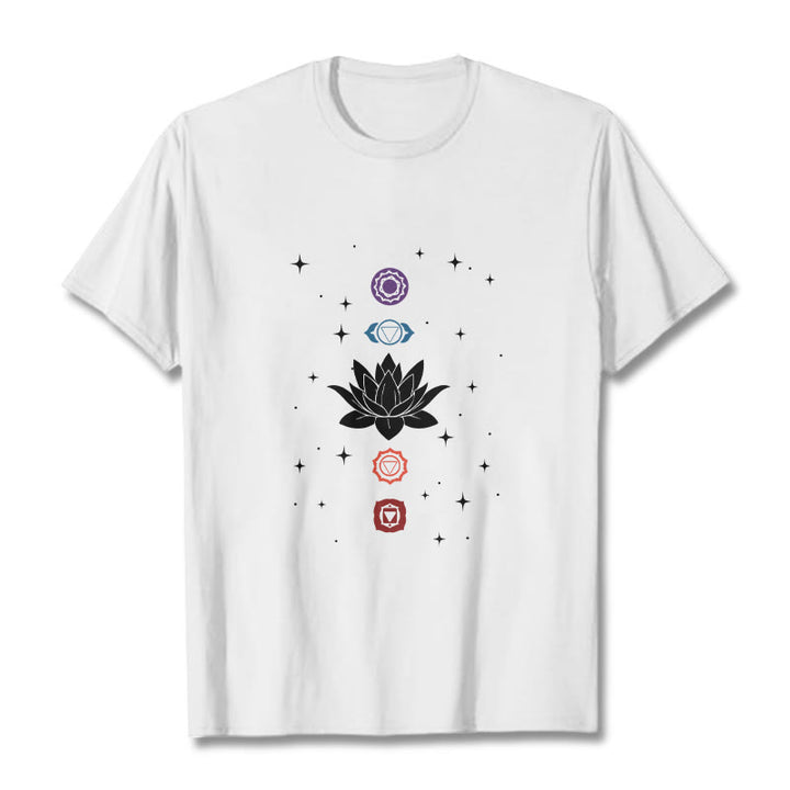 Buddha Stonesカジュアル ロータスフラワー チャクラ柄 Tシャツ - 白 - 2XL - image 6