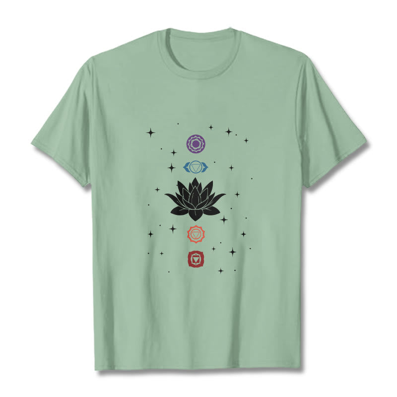 Buddha Stonesカジュアル ロータスフラワー チャクラ柄 Tシャツ - ペールグリーン - 2XL - image 15