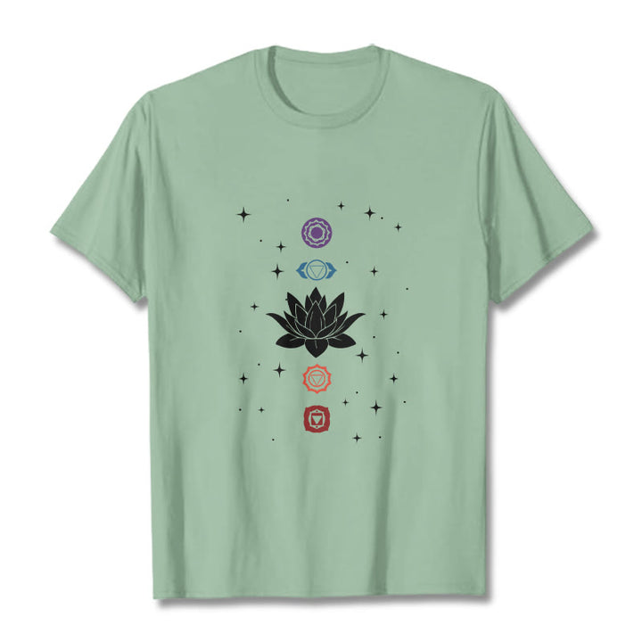 Buddha Stonesカジュアル ロータスフラワー チャクラ柄 Tシャツ - ペールグリーン - 2XL - image 15
