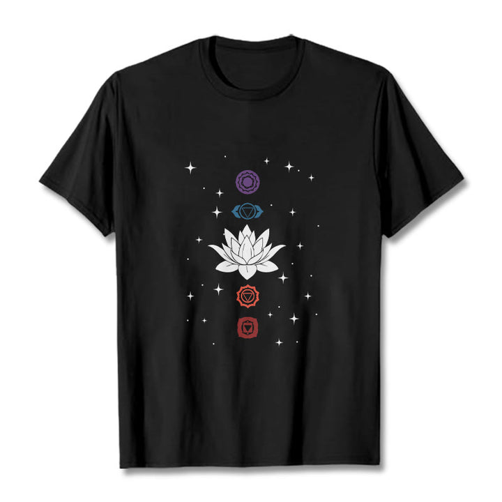 Buddha Stonesカジュアル ロータスフラワー チャクラ柄 Tシャツ - 黒 - 2XL - image 1
