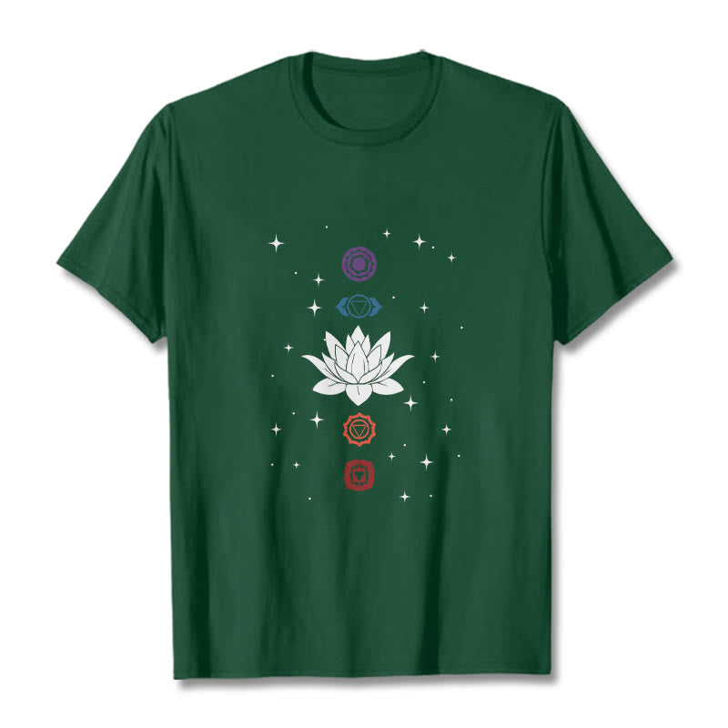 Buddha Stonesカジュアル ロータスフラワー チャクラ柄 Tシャツ - フォレストグリーン - 2XL - image 11