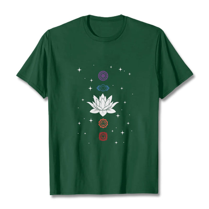 Buddha Stonesカジュアル ロータスフラワー チャクラ柄 Tシャツ - フォレストグリーン - 2XL - image 11