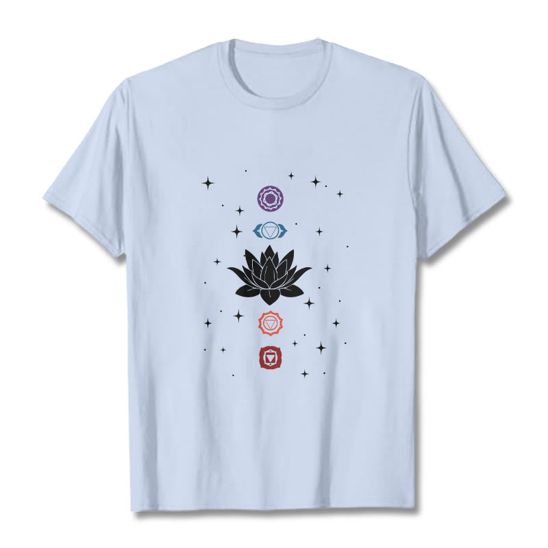 Buddha Stonesカジュアル ロータスフラワー チャクラ柄 Tシャツ - ライトシアン - 2XL - image 19
