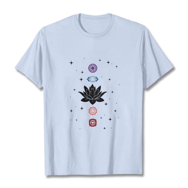 Buddha Stonesカジュアル ロータスフラワー チャクラ柄 Tシャツ - ライトシアン - 2XL - image 19