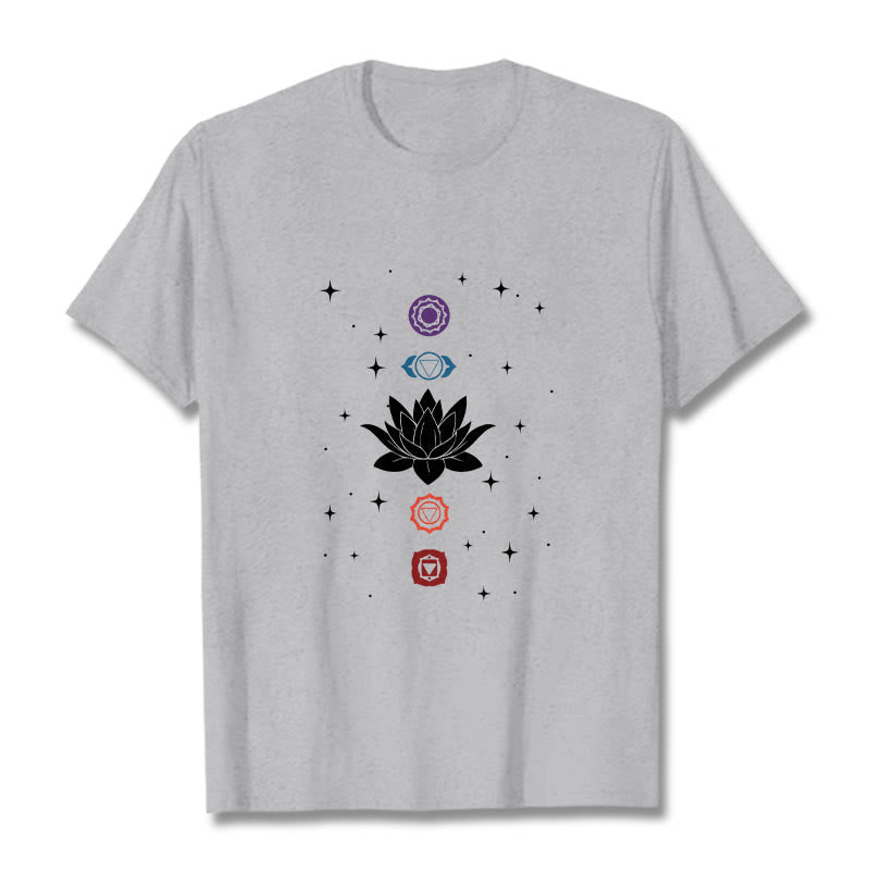 Buddha Stonesカジュアル ロータスフラワー チャクラ柄 Tシャツ - ライトグレー - 2XL - image 20