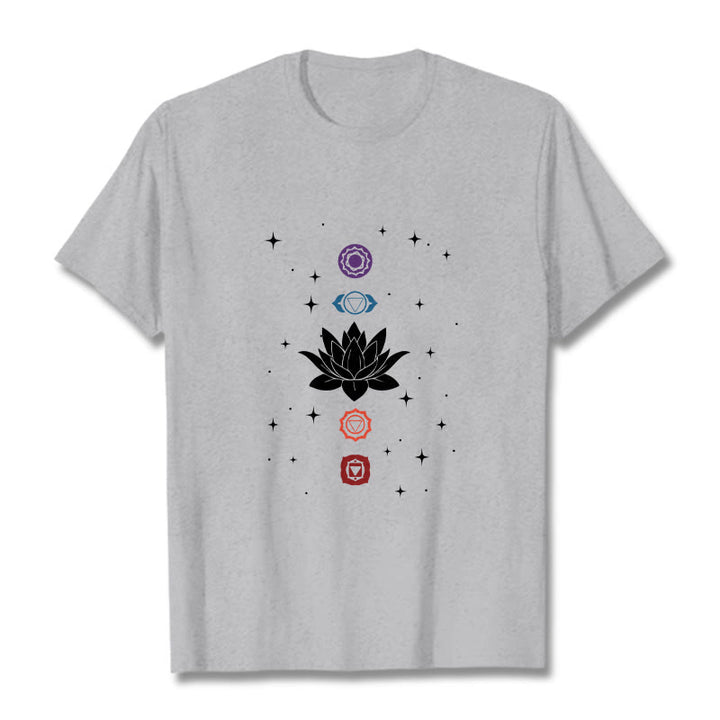 Buddha Stonesカジュアル ロータスフラワー チャクラ柄 Tシャツ - ライトグレー - 2XL - image 20