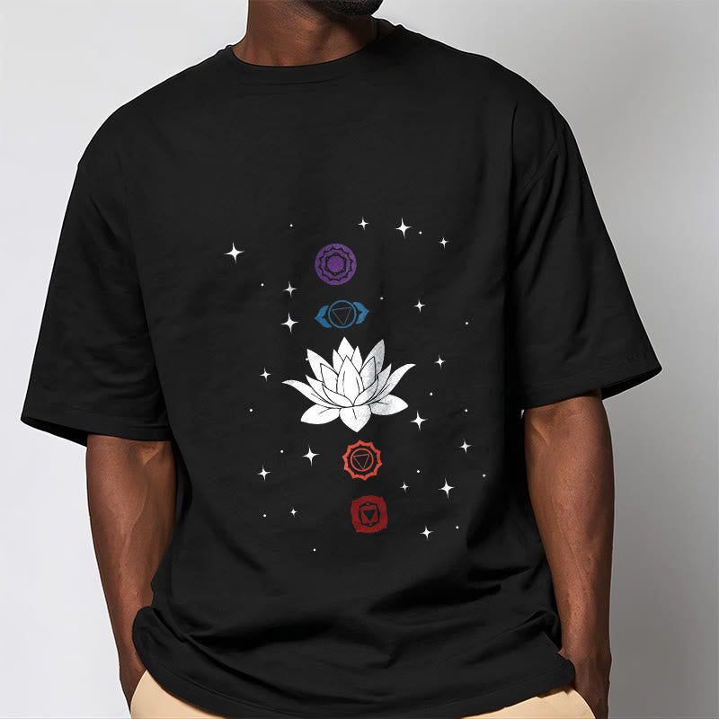Buddha Stonesカジュアル ロータスフラワー チャクラ柄 Tシャツ - image 2