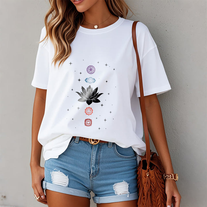 Buddha Stonesカジュアル ロータスフラワー チャクラ柄 Tシャツ - image 8