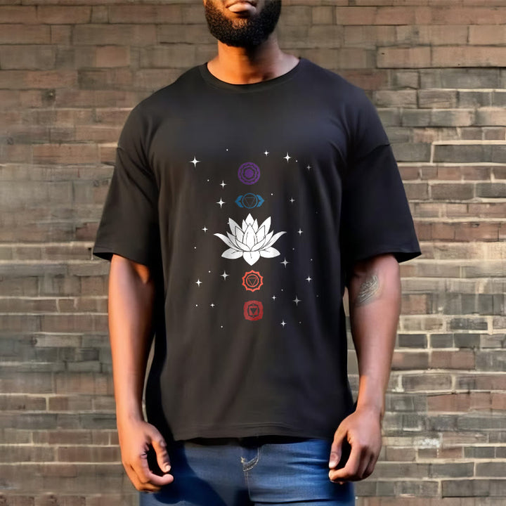 Buddha Stonesカジュアル ロータスフラワー チャクラ柄 Tシャツ - image 3
