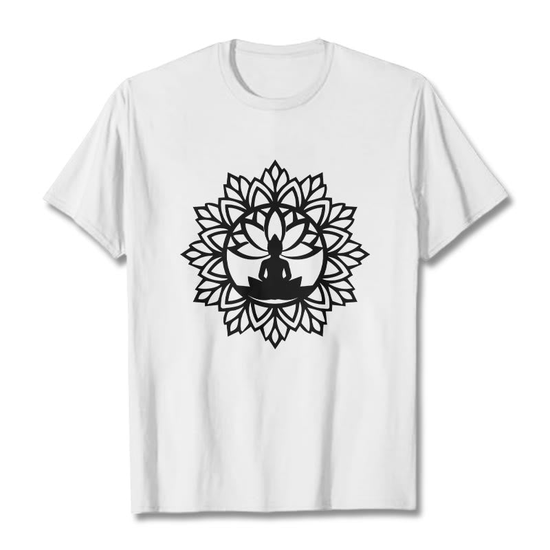 Buddha Stonesカジュアル マンダラ 座仏 柄 Tシャツ - 白 - 2XL - image 8