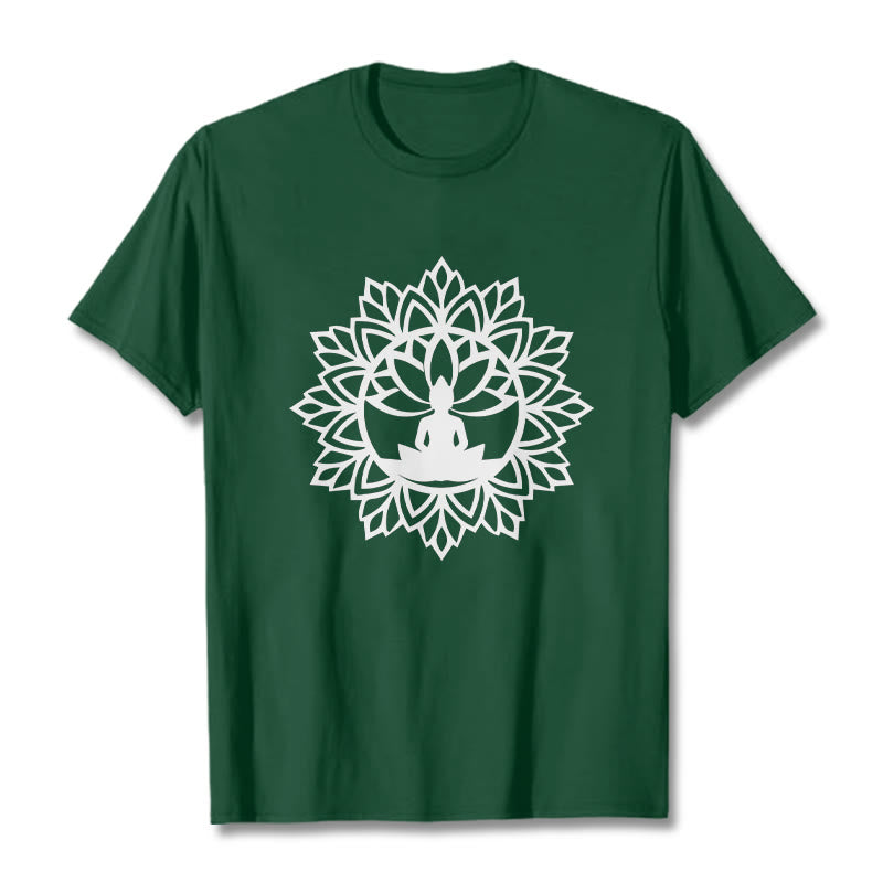 Buddha Stonesカジュアル マンダラ 座仏 柄 Tシャツ - フォレストグリーン - 2XL - image 13