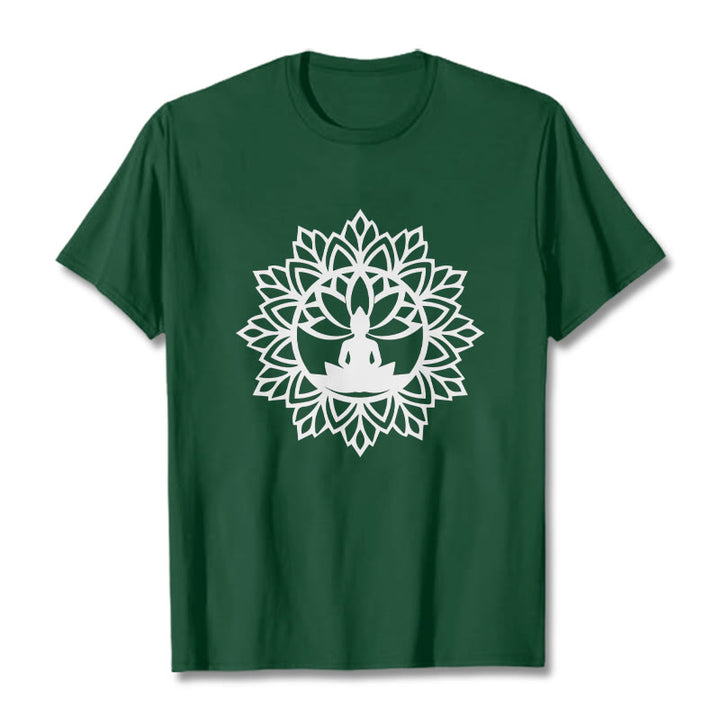 Buddha Stonesカジュアル マンダラ 座仏 柄 Tシャツ - フォレストグリーン - 2XL - image 13