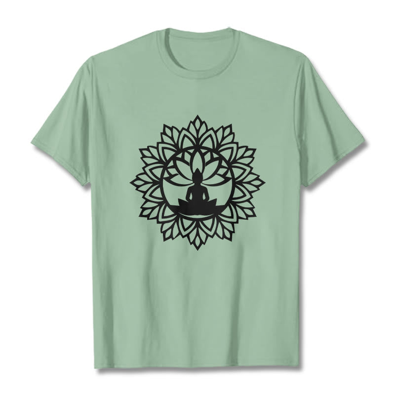 Buddha Stonesカジュアル マンダラ 座仏 柄 Tシャツ - ペールグリーン - 2XL - image 1