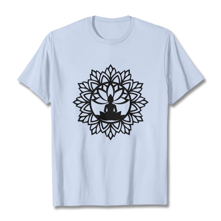 Buddha Stonesカジュアル マンダラ 座仏 柄 Tシャツ - ライトシアン - 2XL - image 19