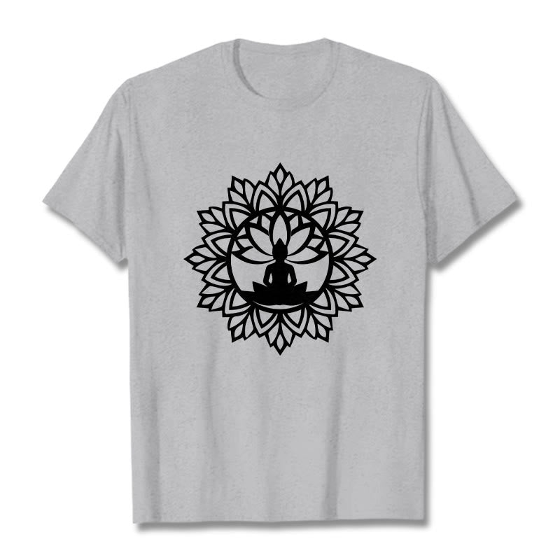 Buddha Stonesカジュアル マンダラ 座仏 柄 Tシャツ - ライトグレー - 2XL - image 20