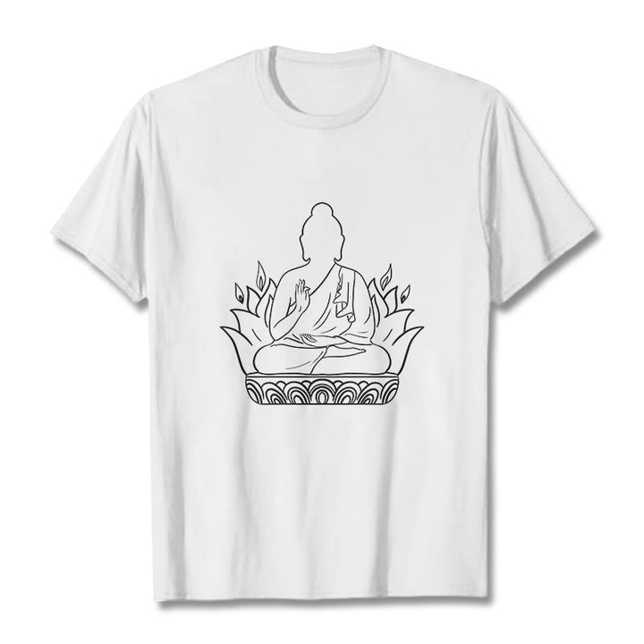 Buddha Stonesカジュアル瞑想仏陀柄Tシャツ - 白 - 2XL - image 8