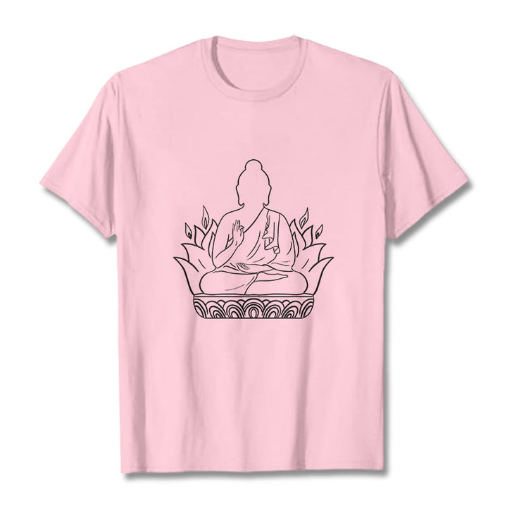 Buddha Stonesカジュアル瞑想仏陀柄Tシャツ - ライトピンク - 2XL - image 13
