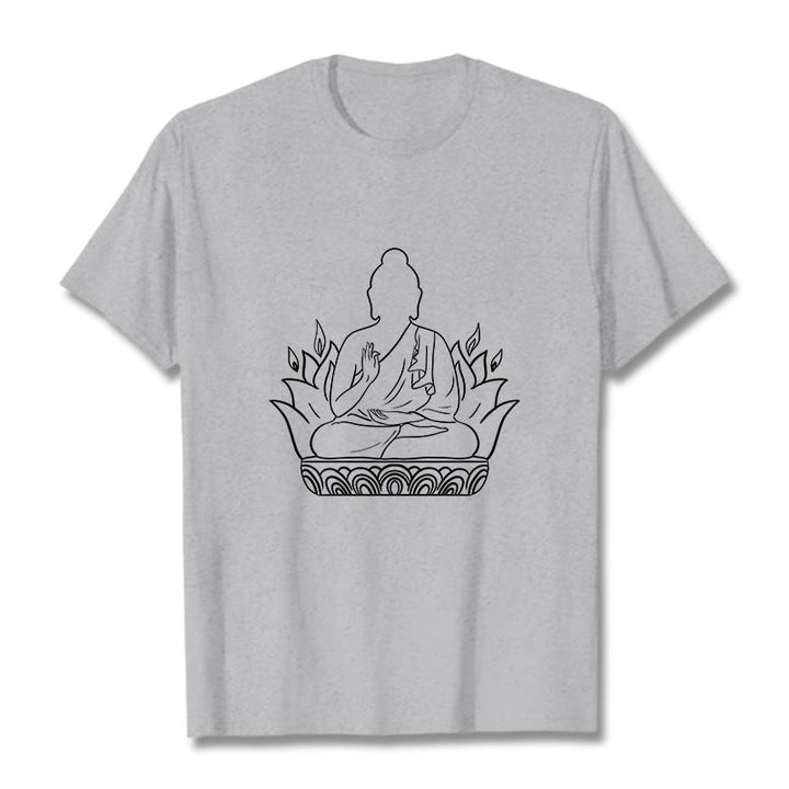 Buddha Stonesカジュアル瞑想仏陀柄Tシャツ - ライトグレー - 2XL - image 20