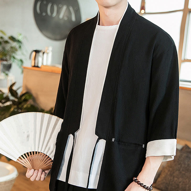 Buddha Stonesレースアップデザインジャケット コットンリネン メンズ 七分袖 着物 ポケット付き - image 15