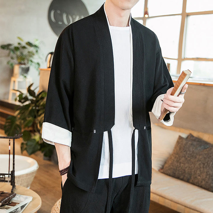 Buddha Stonesレースアップデザインジャケット コットンリネン メンズ 七分袖 着物 ポケット付き - image 14