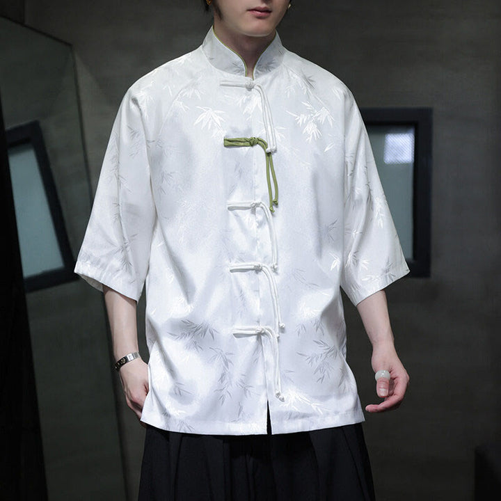 Buddha Stonesジャカード竹 七分袖 フロッグボタン タンスーツ メンズ コットンシャツ - image 12