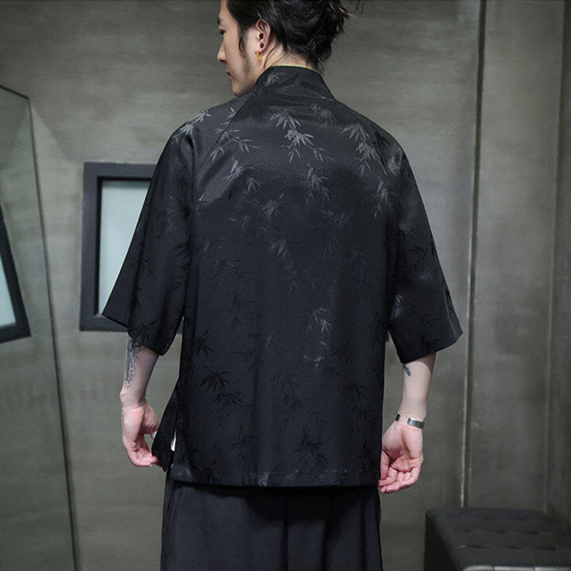 Buddha Stonesジャカード竹 七分袖 フロッグボタン タンスーツ メンズ コットンシャツ - image 5