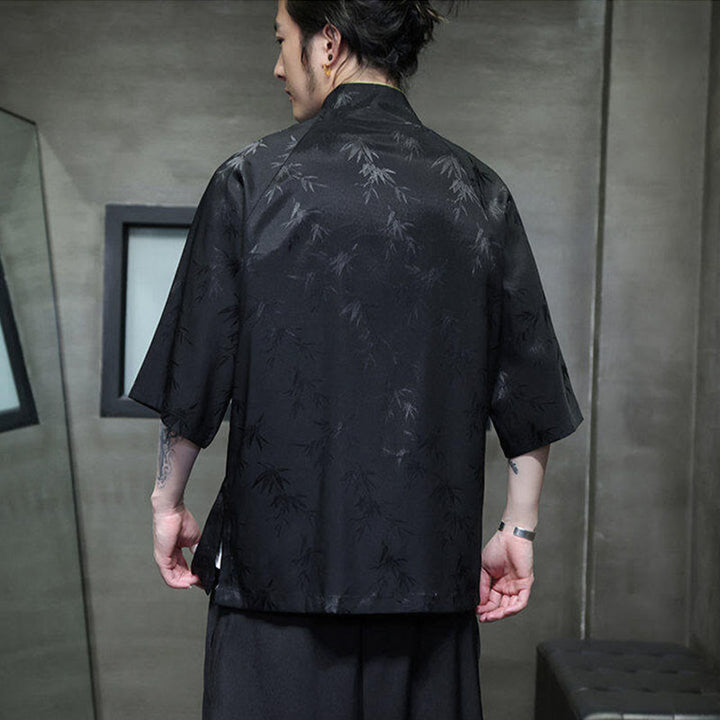 Buddha Stonesジャカード竹 七分袖 フロッグボタン タンスーツ メンズ コットンシャツ - image 5