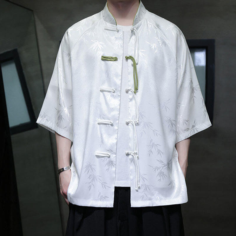 Buddha Stonesジャカード竹 七分袖 フロッグボタン タンスーツ メンズ コットンシャツ - image 10