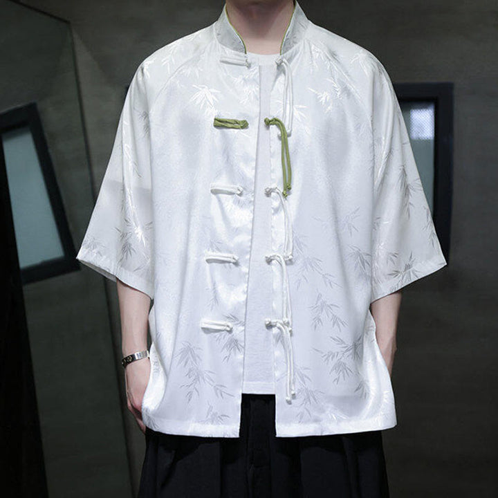 Buddha Stonesジャカード竹 七分袖 フロッグボタン タンスーツ メンズ コットンシャツ - image 10