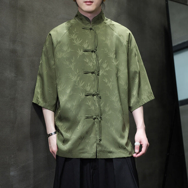 Buddha Stonesジャカード竹 七分袖 フロッグボタン タンスーツ メンズ コットンシャツ - オリーブドラブ - US/UK/AU46、 EU56 (5XL) - image 18