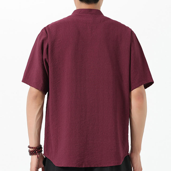 Buddha Stonesヴィンテージ刺繍ボタン半袖デザインスタンドカラーメンズコットンシャツ - image 3