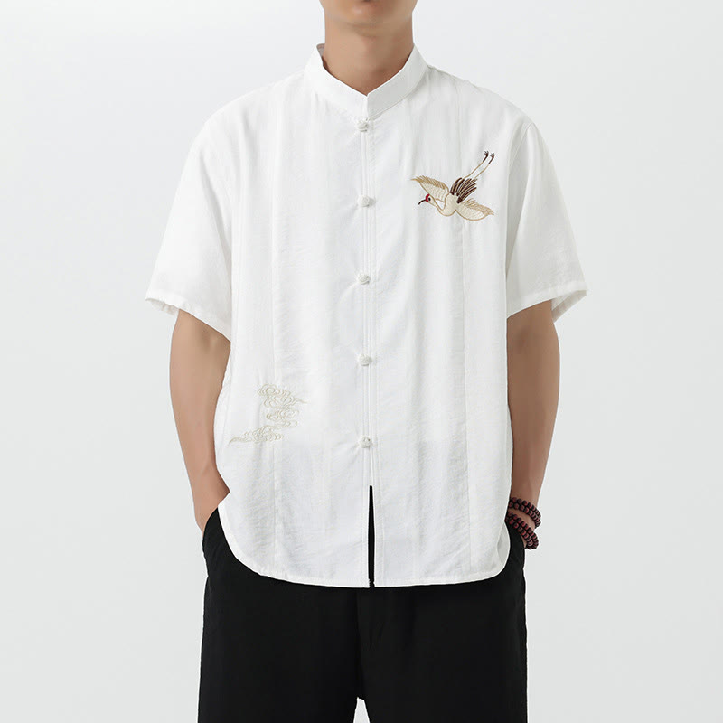 Buddha Stonesヴィンテージ刺繍ボタン半袖デザインスタンドカラーメンズコットンシャツ - 白 - US/UK/AU42、 EU52 (3XL) - image 9