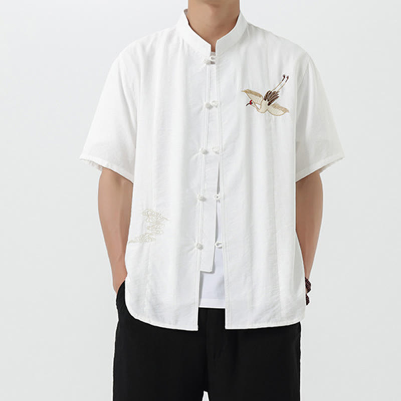 Buddha Stonesヴィンテージ刺繍ボタン半袖デザインスタンドカラーメンズコットンシャツ - image 10