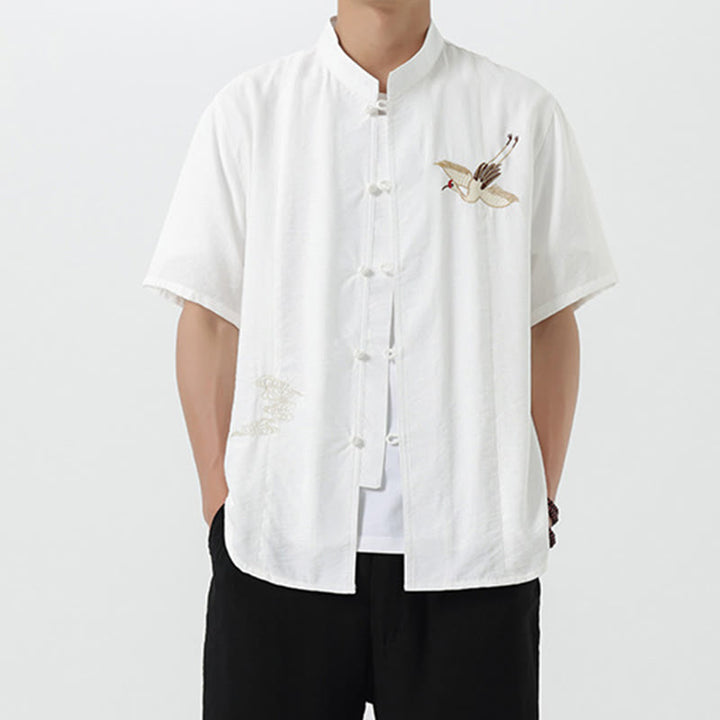 Buddha Stonesヴィンテージ刺繍ボタン半袖デザインスタンドカラーメンズコットンシャツ - image 10