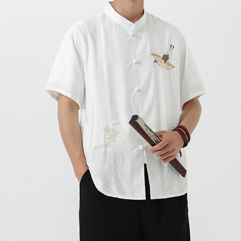 Buddha Stonesヴィンテージ刺繍ボタン半袖デザインスタンドカラーメンズコットンシャツ - image 14