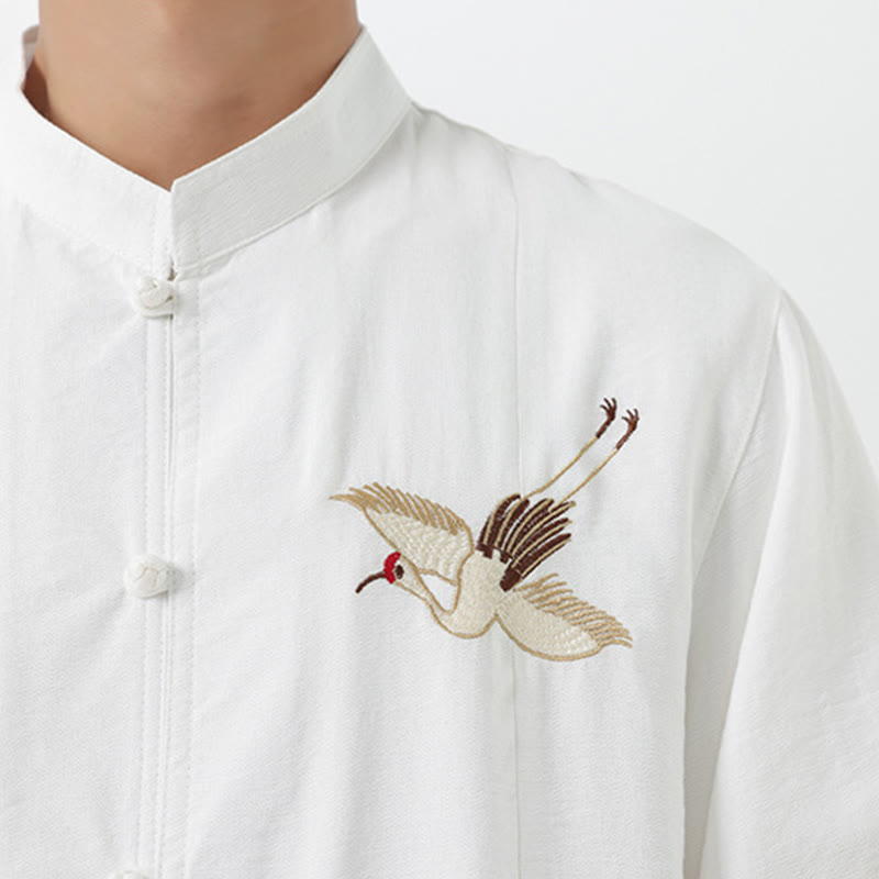 Buddha Stonesヴィンテージ刺繍ボタン半袖デザインスタンドカラーメンズコットンシャツ - image 17