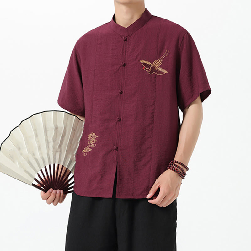 Buddha Stonesヴィンテージ刺繍ボタン半袖デザインスタンドカラーメンズコットンシャツ - image 6