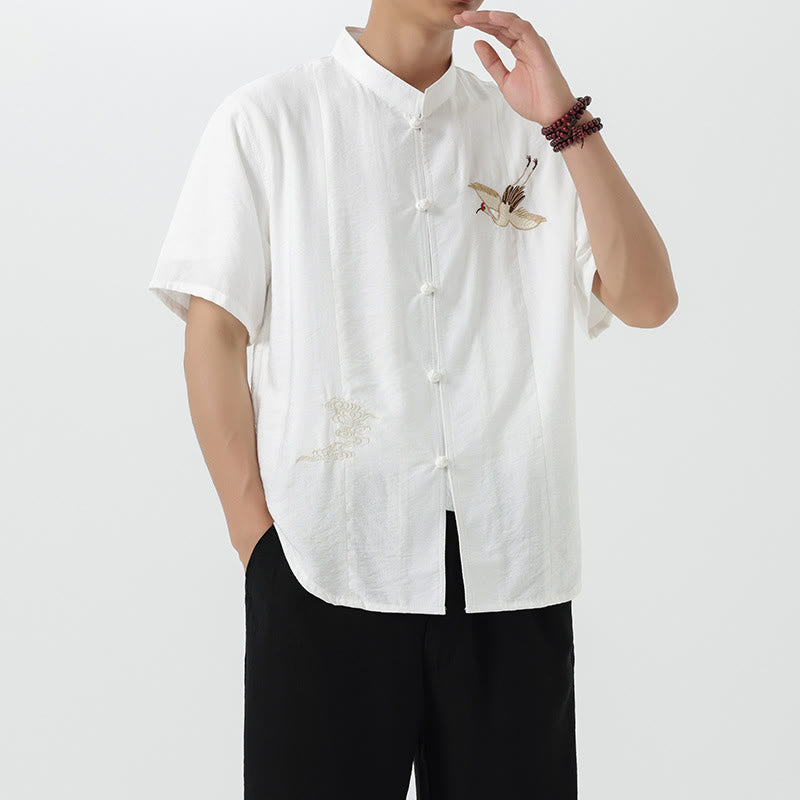 Buddha Stonesヴィンテージ刺繍ボタン半袖デザインスタンドカラーメンズコットンシャツ - image 11