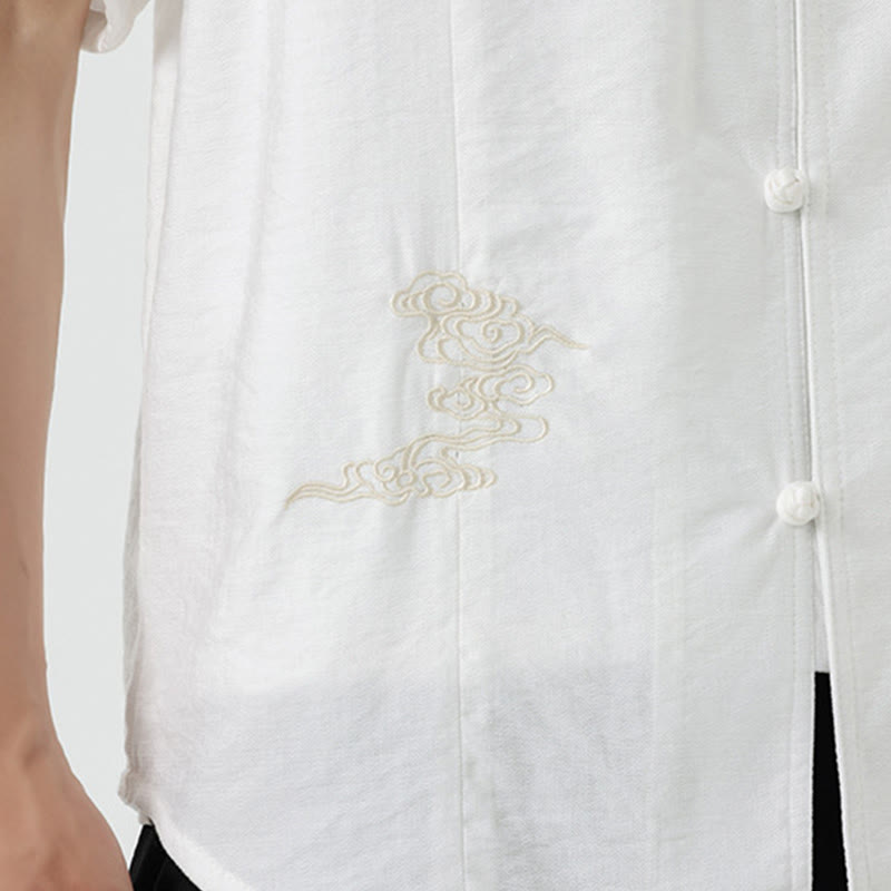 Buddha Stonesヴィンテージ刺繍ボタン半袖デザインスタンドカラーメンズコットンシャツ - image 19