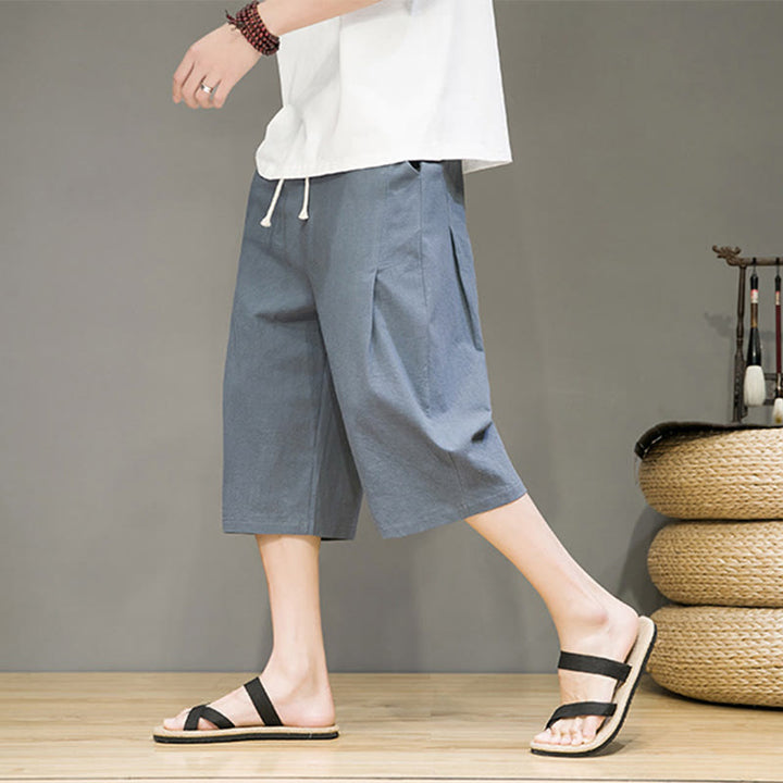 Buddha Stonesカジュアル サマー ドローストリング 無地 クロップド丈 コットンリネン メンズ ハーレムパンツ ポケット付き - スレートグレー - US/UK/AU46、 EU56 (5XL) - image 0