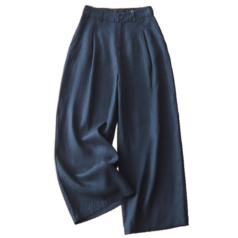 Buddha Stonesカジュアル レトロ 無地 レディース コットン ワイドレッグパンツ ポケット ジッパー付き