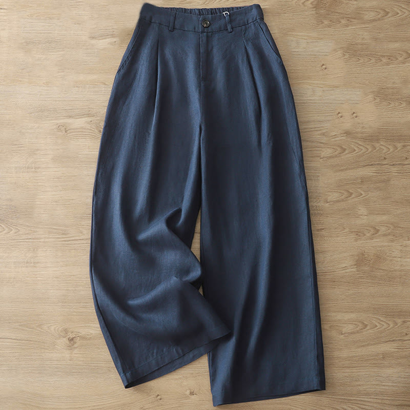 Buddha Stonesカジュアル レトロ 無地 レディース コットン ワイドレッグパンツ ポケット ジッパー付き