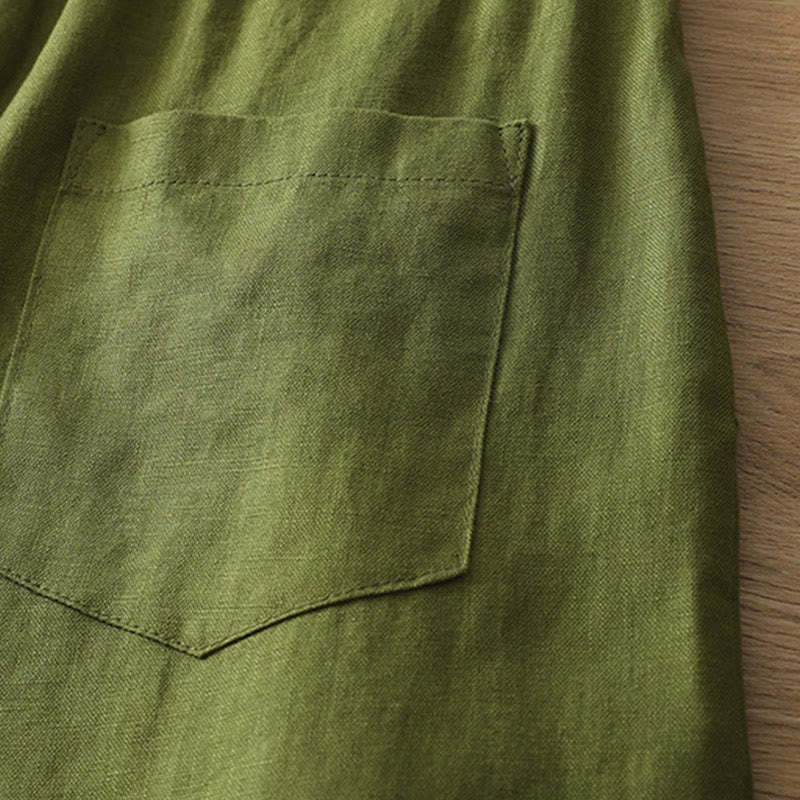 Buddha Stonesカジュアル レトロ 無地 レディース コットン ワイドレッグパンツ ポケット ジッパー付き - image 22