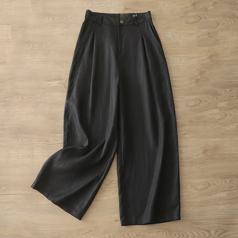 Buddha Stonesカジュアル レトロ 無地 レディース コットン ワイドレッグパンツ ポケット ジッパー付き