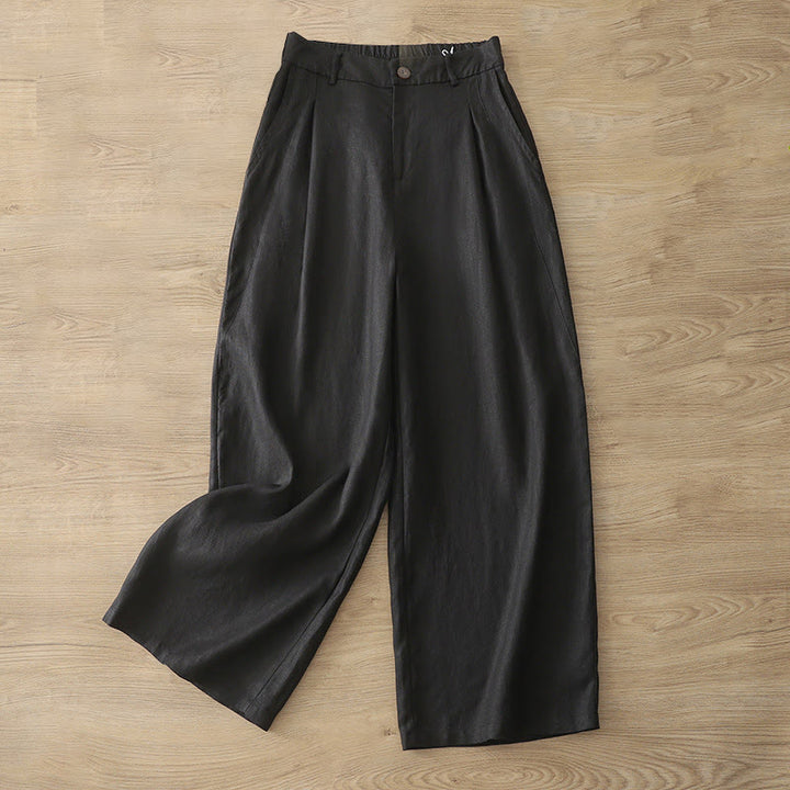 Buddha Stonesカジュアル レトロ 無地 レディース コットン ワイドレッグパンツ ポケット ジッパー付き