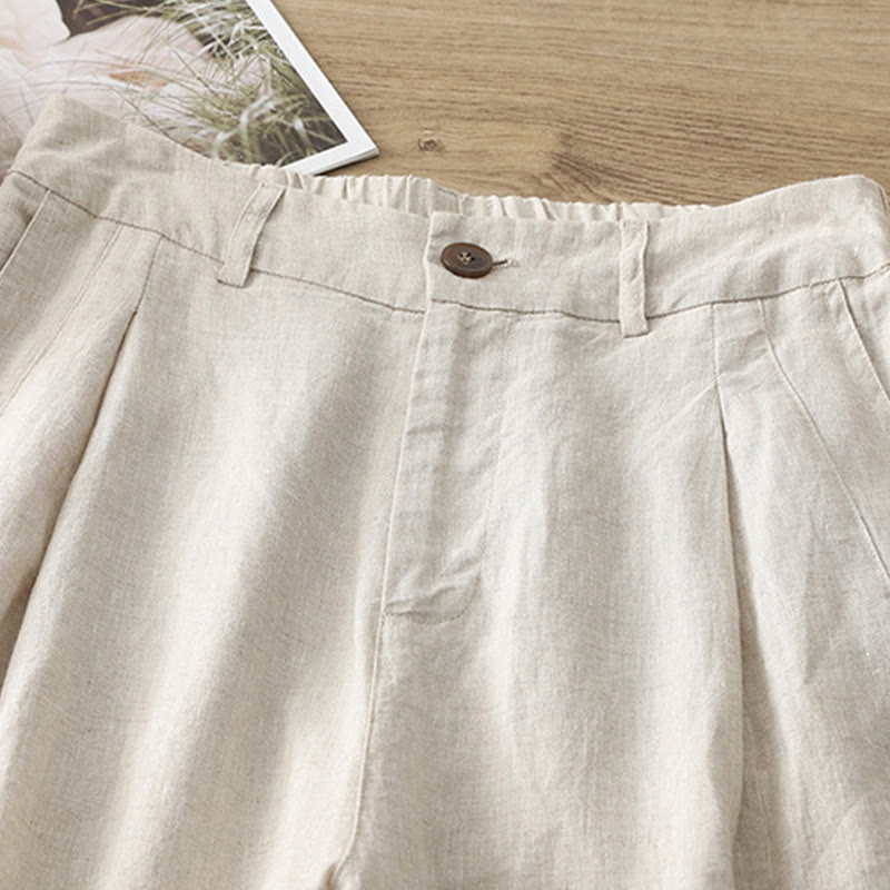 Buddha Stonesカジュアル レトロ 無地 レディース コットン ワイドレッグパンツ ポケット ジッパー付き - image 1