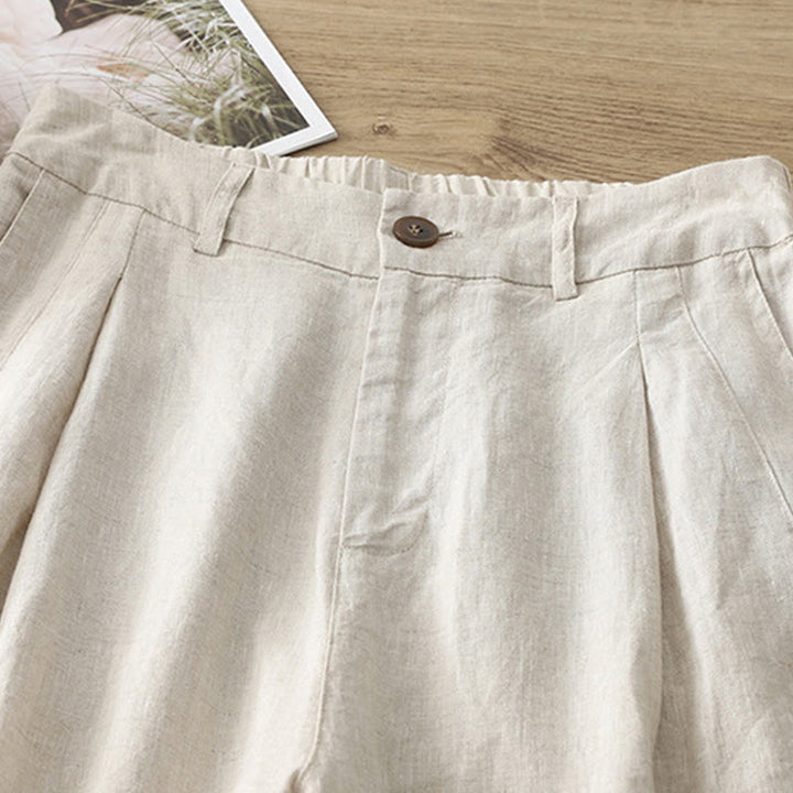 Buddha Stonesカジュアル レトロ 無地 レディース コットン ワイドレッグパンツ ポケット ジッパー付き - image 1