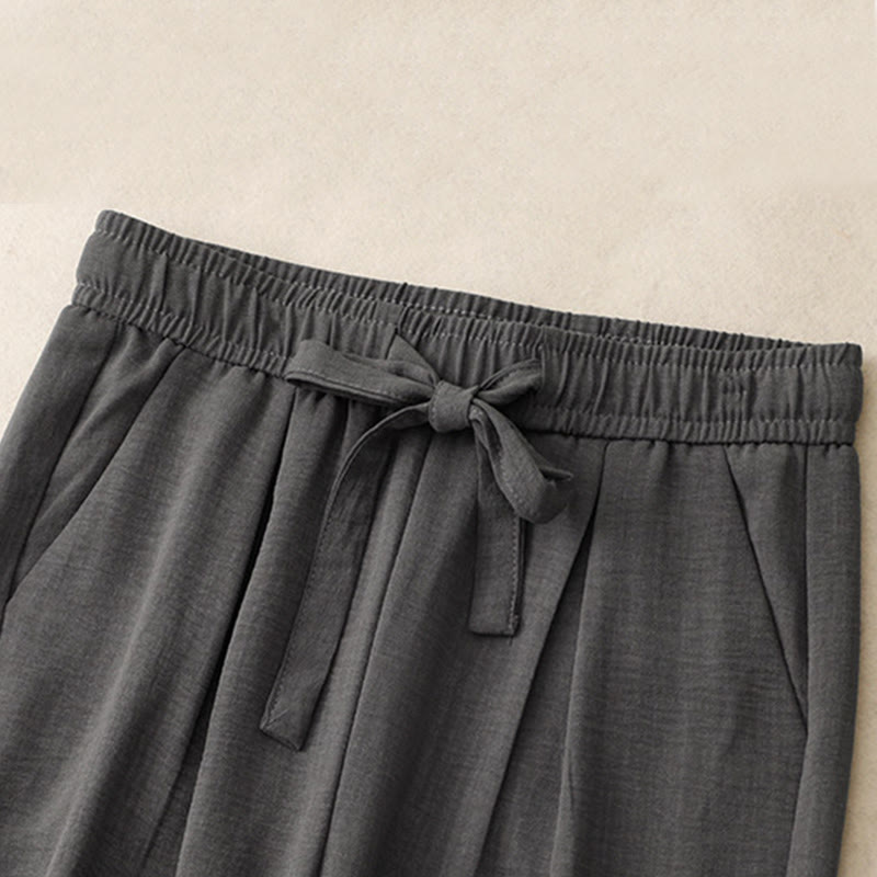 Buddha Stonesカジュアル サマー レースアップ テクスチャデザイン レディース コットン ワイドレッグパンツ ポケット付き - image 13